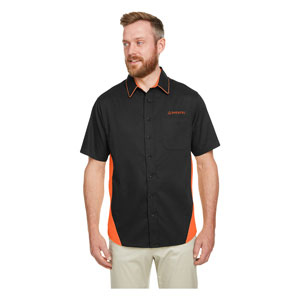 Harriton Men's Flash Colorblock Woven Shirt - Wrinkle-resistant short sleeve shirt with stain-release. 
